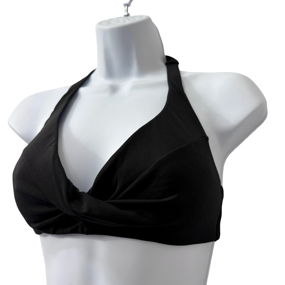 Robin Piccone Black Front Twist Halter Bikini Top‎ Size Medium